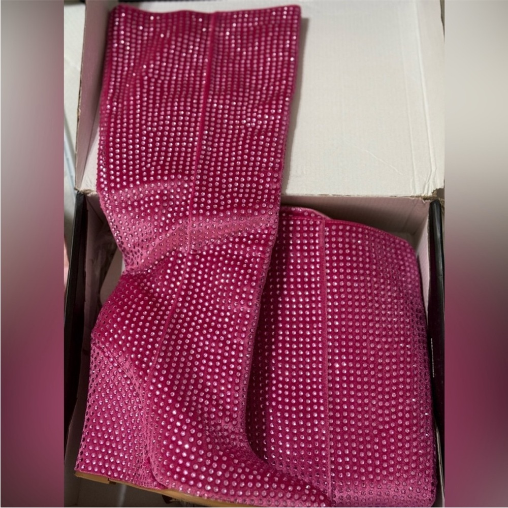 Pink Rhinestone Knee-High Boots